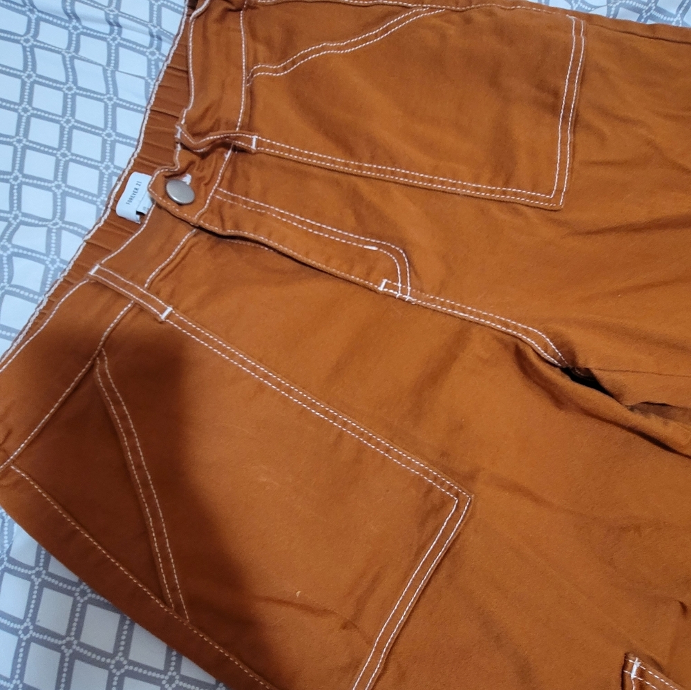 FOREVER 21 size LG burnt Denim pants ๐ oversized pockets, elastic button zip. - Picture 11 of 17